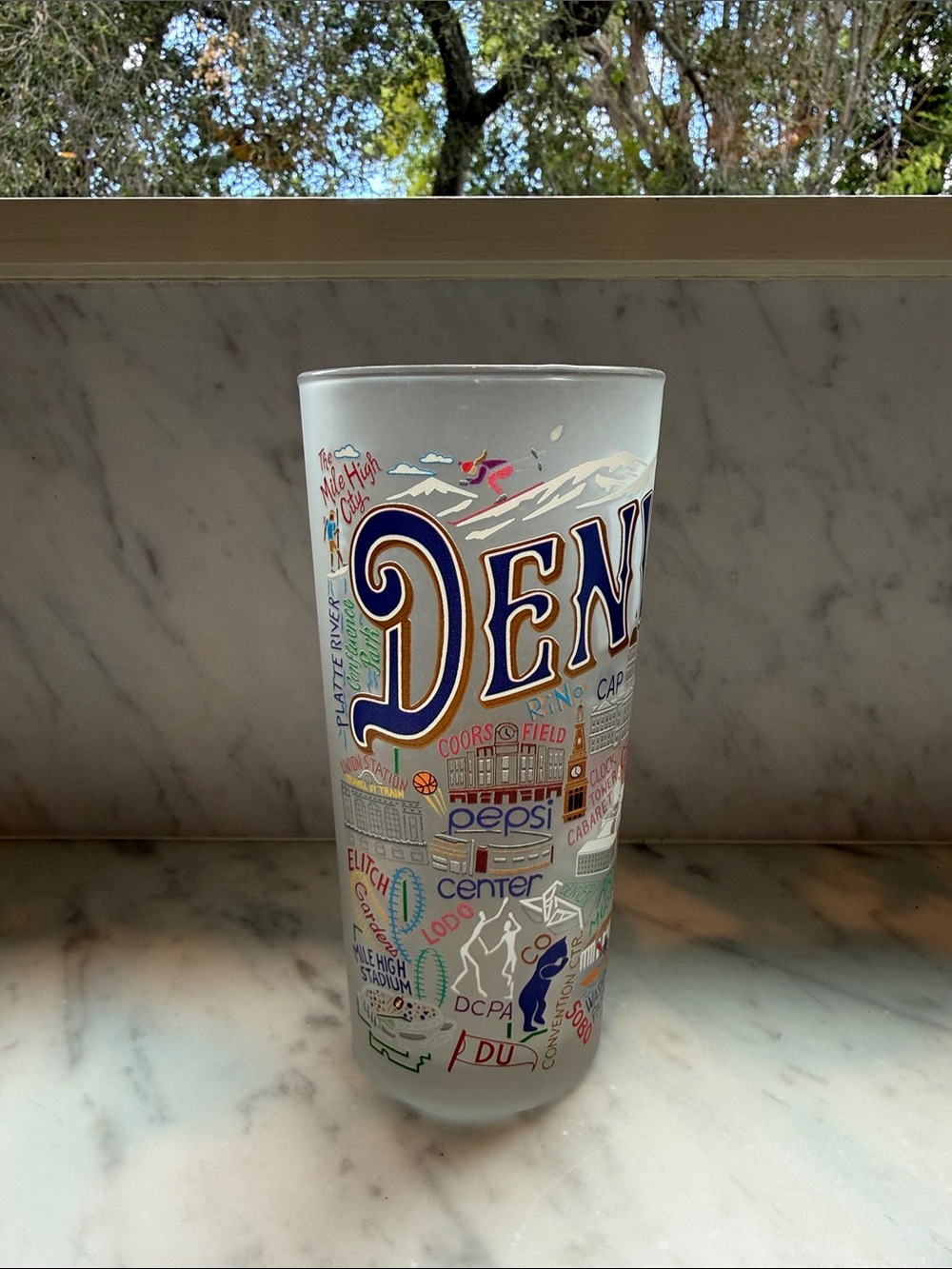 CatStudio Denver Frosted Souvenir Glass with Blue and White Accents